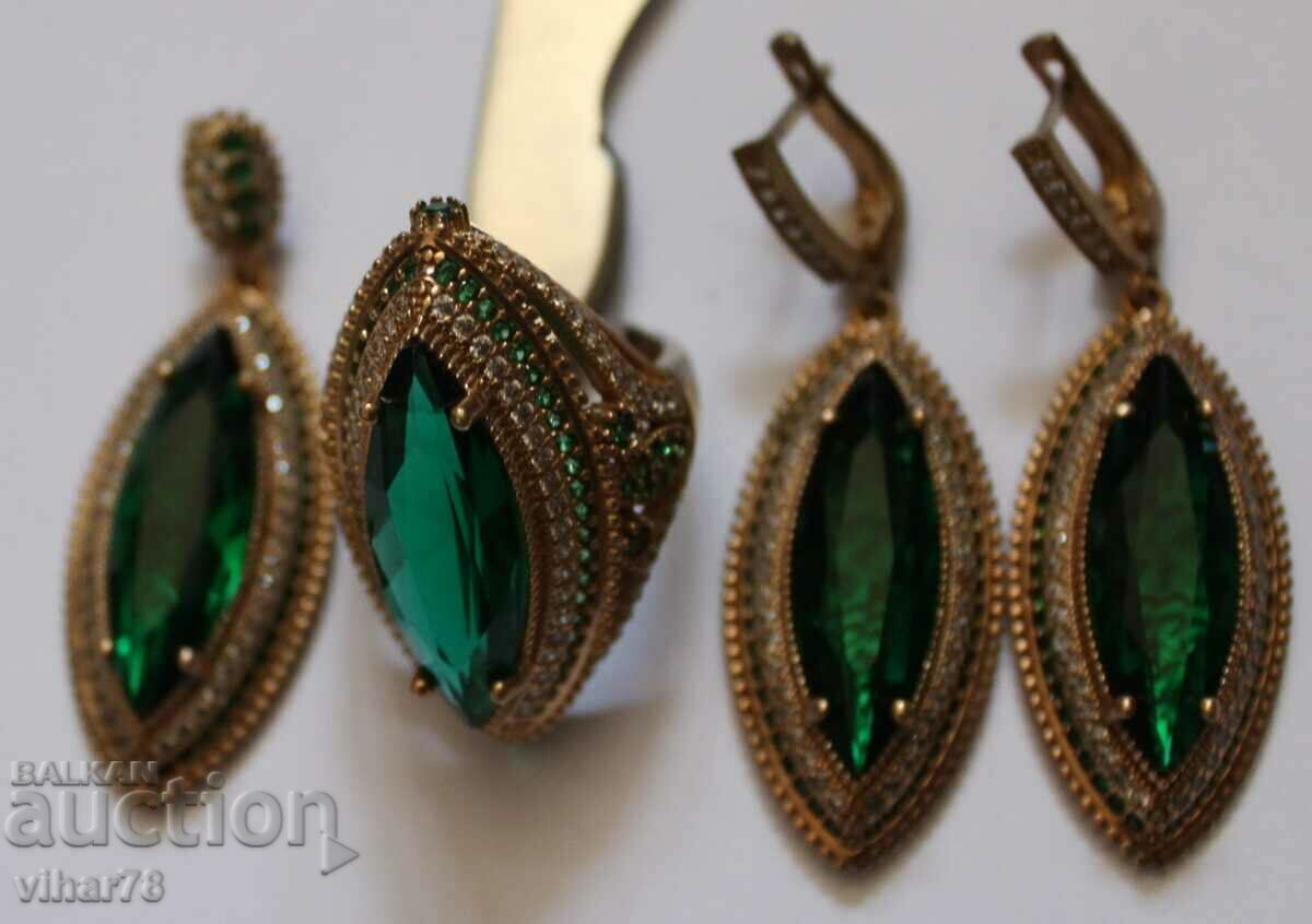 Silver ring with gold-earrings-medallion-MISA with price 359.99 BGN | € 184.06 Silver ring with gold-earrings-medallion-MISA with price 359.99 BGN | € 184.06