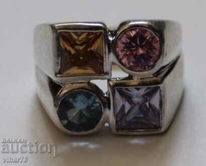 Сребърен пръстен с сапфир,цитрин,аквамарин и цирконий с цена 189.99 лв. | € 97.14 Сребърен пръстен с сапфир,цитрин,аквамарин и цирконий с цена 189.99 лв. | € 97.14