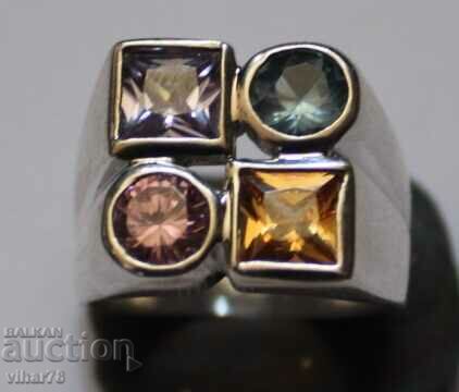 Аукцион Сребърен пръстен с сапфир,цитрин,аквамарин и цирконий Аукцион Сребърен пръстен с сапфир,цитрин,аквамарин и цирконий