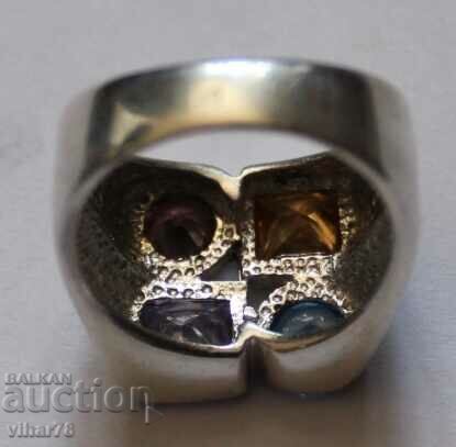 Доставка на Сребърен пръстен с сапфир,цитрин,аквамарин и цирконий Доставка на Сребърен пръстен с сапфир,цитрин,аквамарин и цирконий