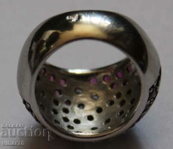Solid silver ring studded with natural rubies and zircon - 5 Solid silver ring studded with natural rubies and zircon - 5