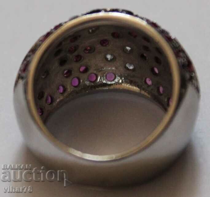 Solid silver ring studded with natural rubies and zircon - 6 Solid silver ring studded with natural rubies and zircon - 6