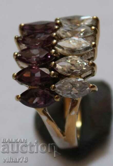Auction  Silver ring with rubies and mountain crystal