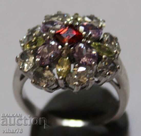 Delivery of Silver ring with garnet, aquamarine, citrine and mountain cr