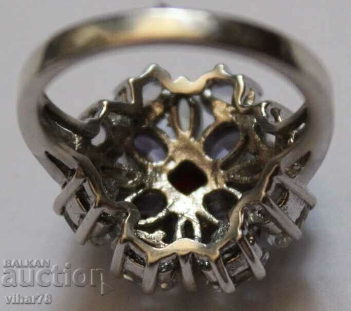 Silver ring with garnet, aquamarine, citrine and mountain cr - 5