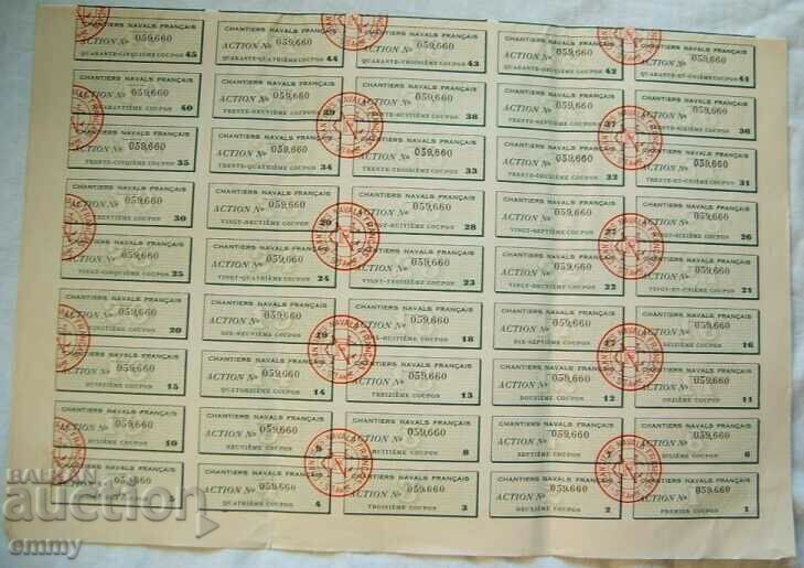 Delivery of Action 100 francs of French shipyards, 1929