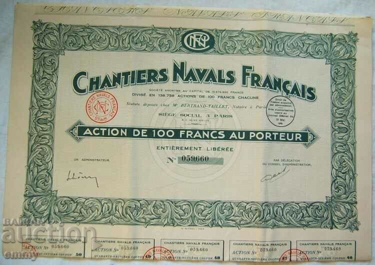 Action 100 francs of French shipyards, 1929