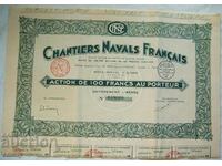 Акция100 франка на Френски корабостроителници , 1929
