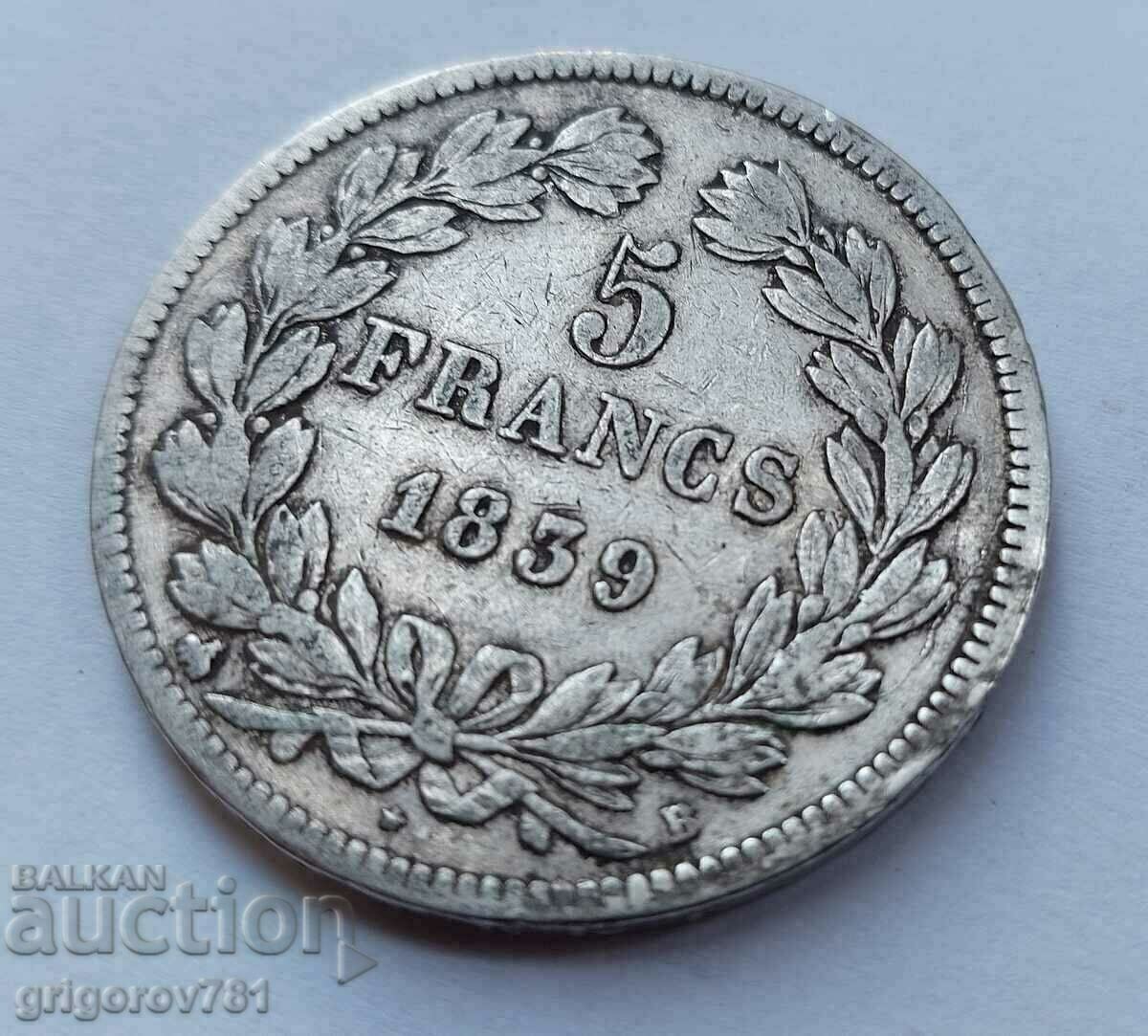 Παράδοση Ασημένιο 5 φράγκα Γαλλία 1839 Β - ασημένιο νόμισμα # 25