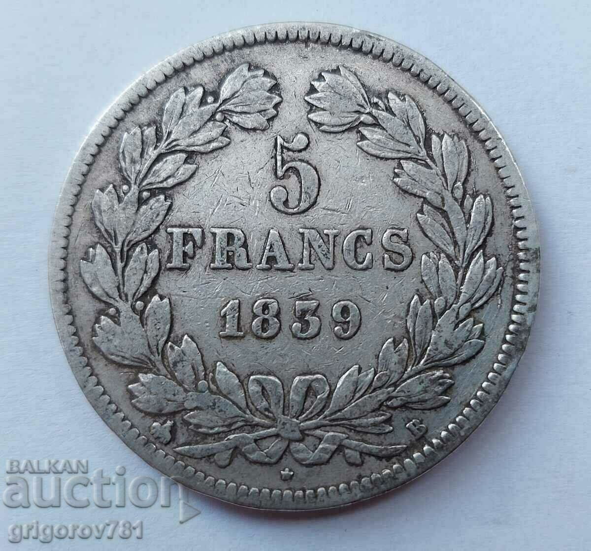 5 franci argint Franța 1839 B - monedă de argint # 25