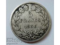 Ασημένιο 5 φράγκα Γαλλία 1836 W - ασημένιο νόμισμα # 27