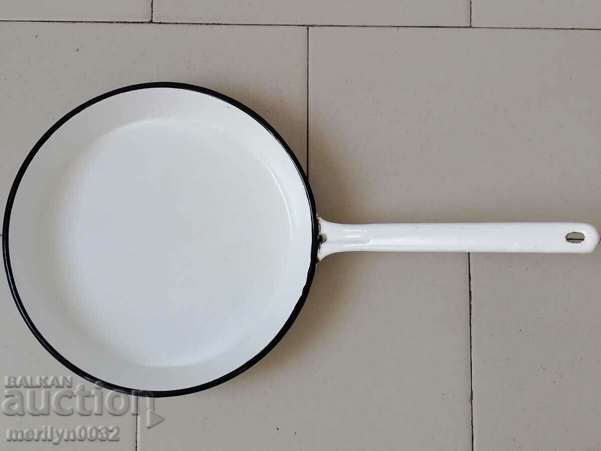 Old enameled dish, 1966 enamel frying pan with price 45.00 BGN | € 23.01 Old enameled dish, 1966 enamel frying pan with price 45.00 BGN | € 23.01