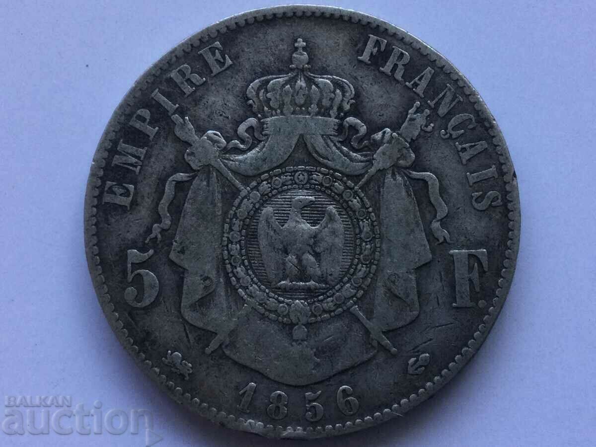 Franta 5 franci 1856D Charles Louis Napoleon lll Bonaparte argint