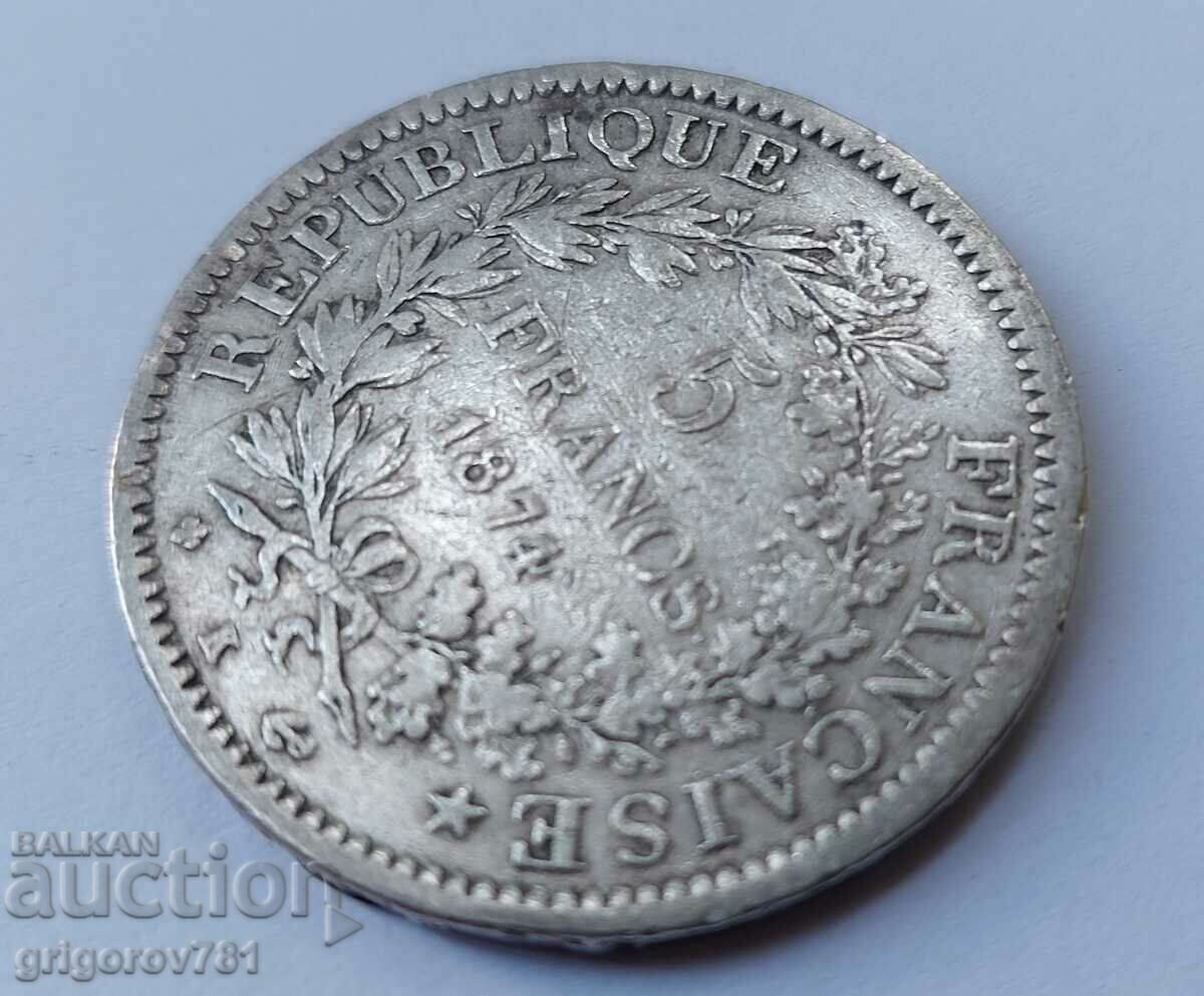 Δημοπρασία Ασημένιο 5 φράγκα Γαλλία 1874 Κ - ασημένιο νόμισμα # 45