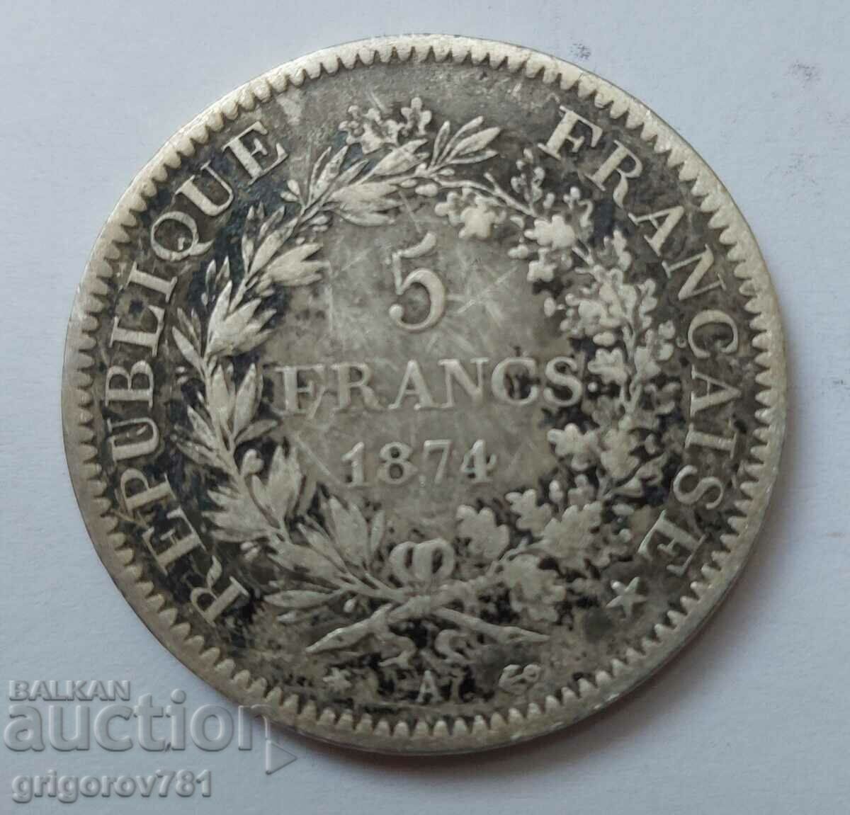 Ασημένιο 5 φράγκα Γαλλία 1874 Α - ασημένιο νόμισμα # 49