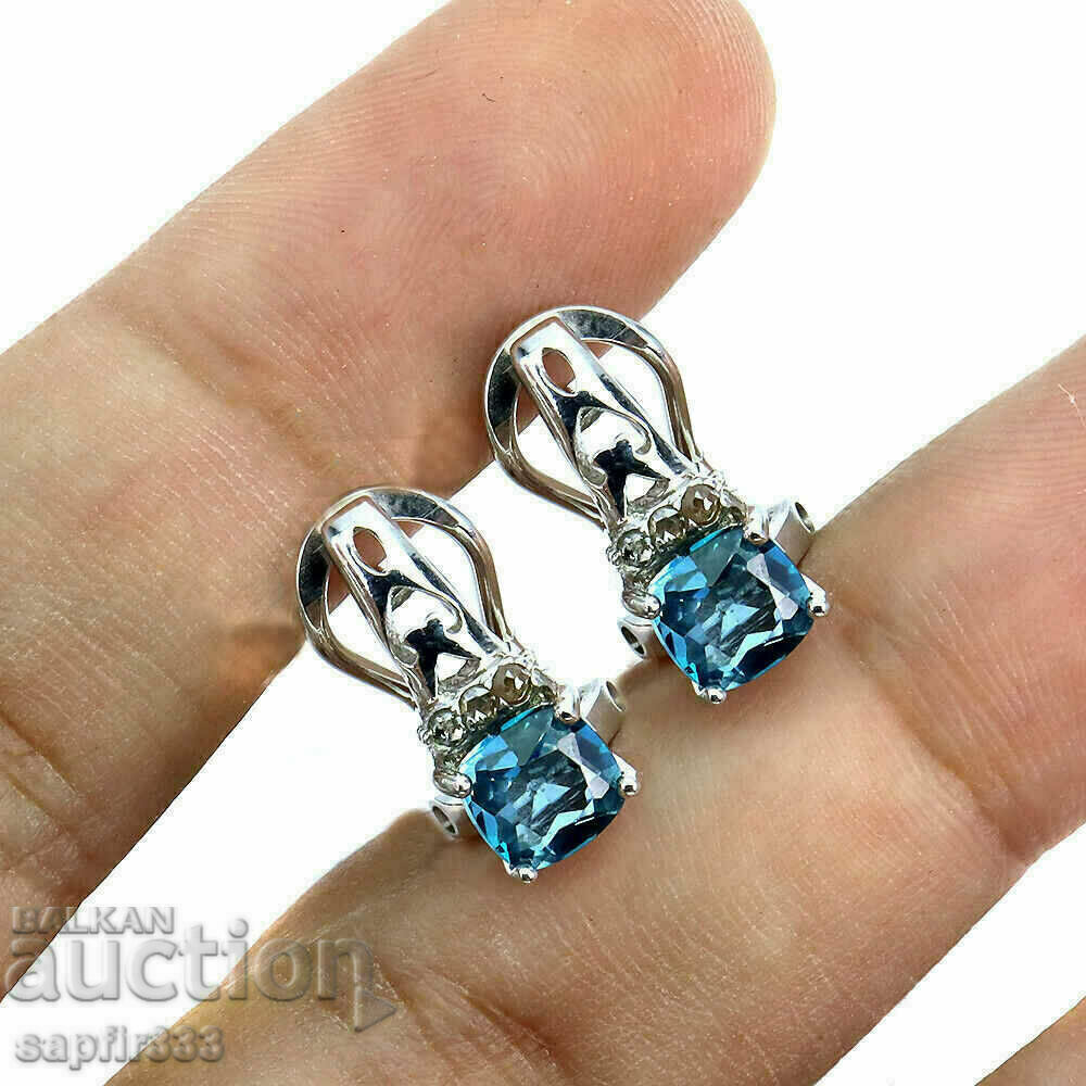 EXCELLENT SILVER EARRINGS WITH NATURAL BLUE TOPASES AND DIAMONDS with price 817.00 BGN | € 417.73 EXCELLENT SILVER EARRINGS WITH NATURAL BLUE TOPASES AND DIAMONDS with price 817.00 BGN | € 417.73