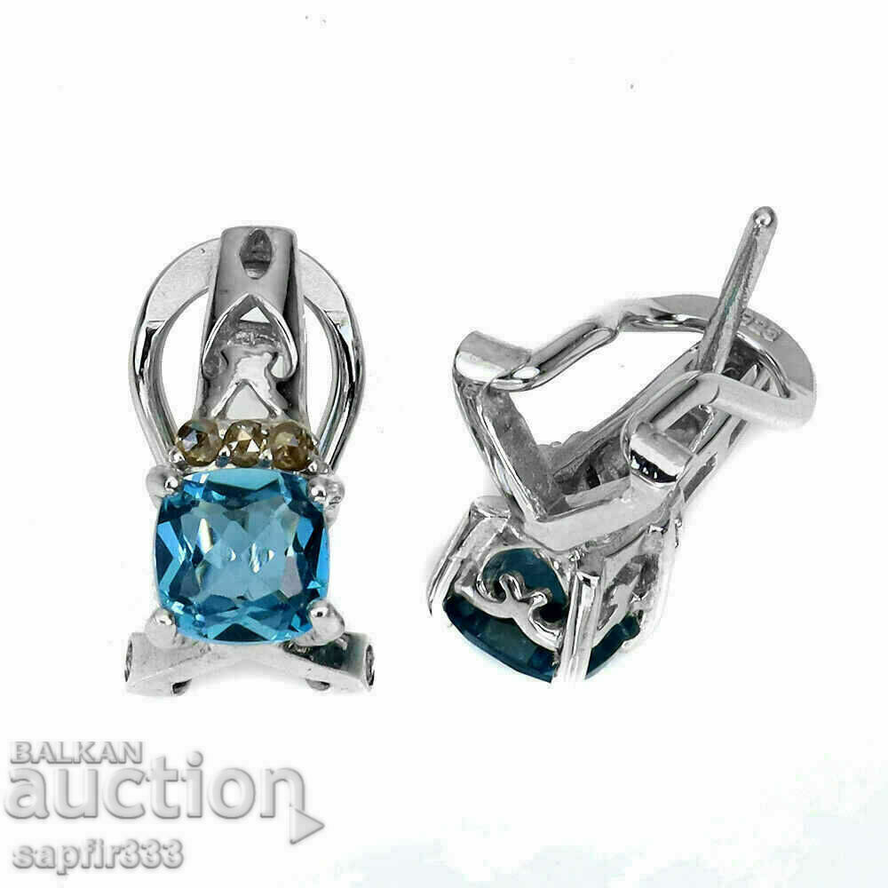 Auction EXCELLENT SILVER EARRINGS WITH NATURAL BLUE TOPASES AND DIAMONDS Auction EXCELLENT SILVER EARRINGS WITH NATURAL BLUE TOPASES AND DIAMONDS
