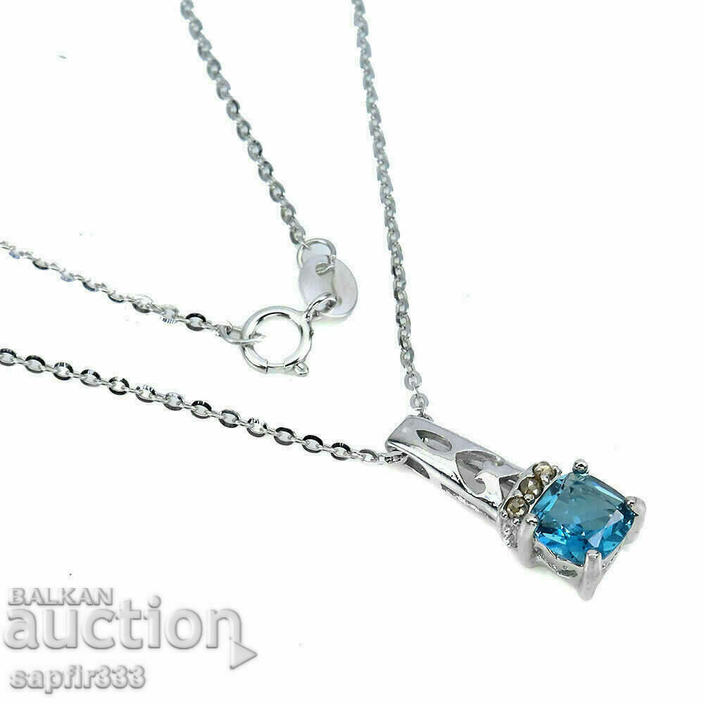 EXCELLENT SILVER MEDALLION WITH NATURAL BLUE TOPAZ AND DIAMONDS