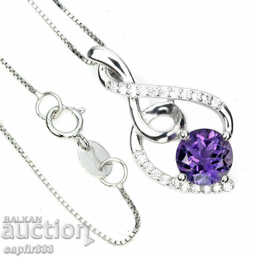 EXCELLENT SILVER MEDALLION WITH NATURAL AMETHYST AND ZIRCONI