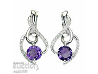 EXCELLENT SILVER EARRINGS WITH NATURAL AMETHYSTS AND ZIRCONI