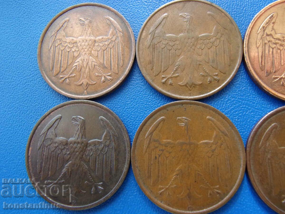 Германия Ваймар Пълен Сет 4 пфенига 1932 ADEFGJ Rare - 5
