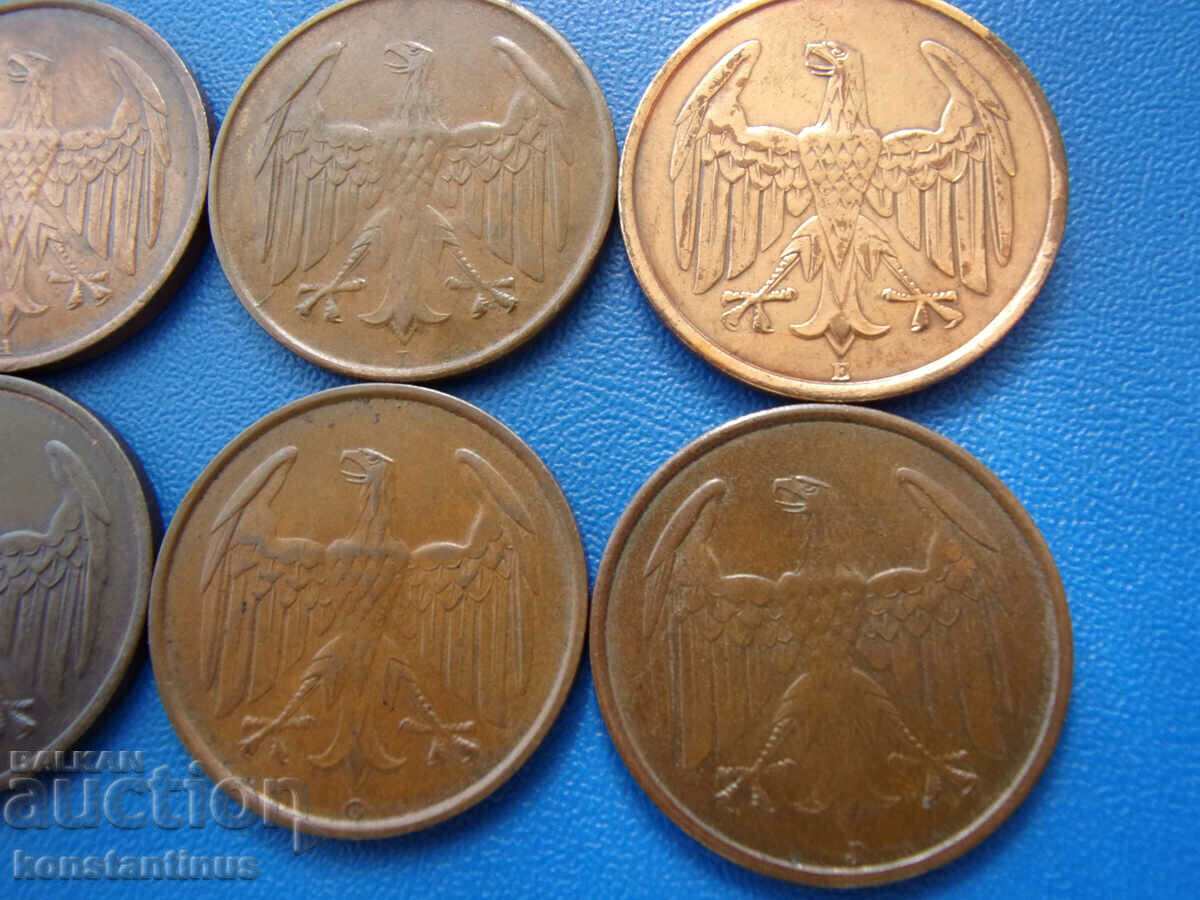 Германия Ваймар Пълен Сет 4 пфенига 1932 ADEFGJ Rare - 6