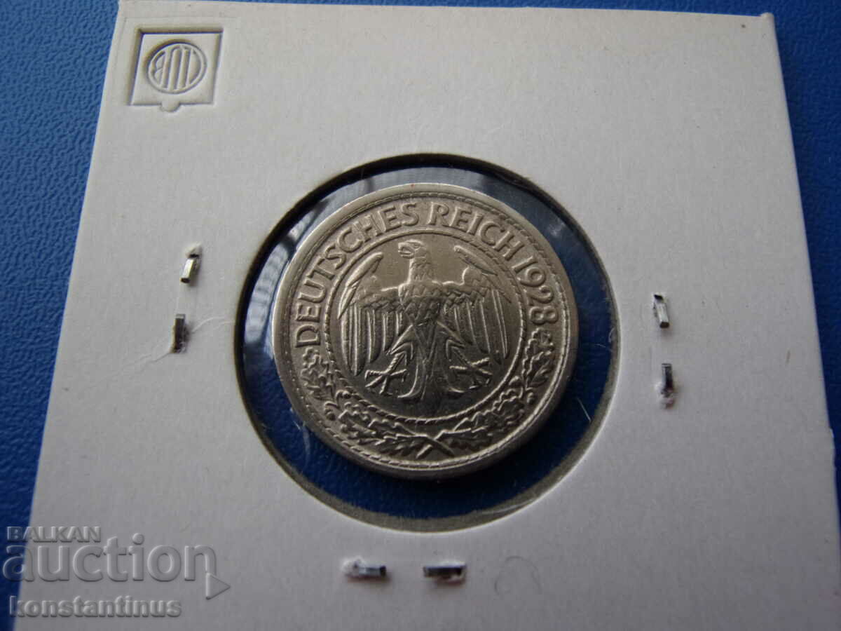 Ваймарска Република - Германия  50  Пфенига 1928 J Rare с цена € 6.14 | 12.01 лв.