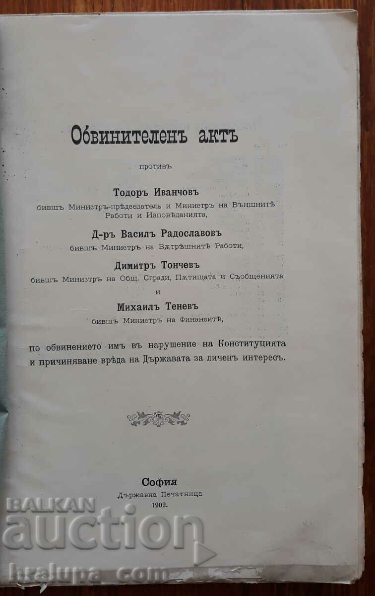 Indictment against Todor Ivanchov Dr. Vasil Radoslavov with price 70.00 BGN | € 35.79 Indictment against Todor Ivanchov Dr. Vasil Radoslavov with price 70.00 BGN | € 35.79