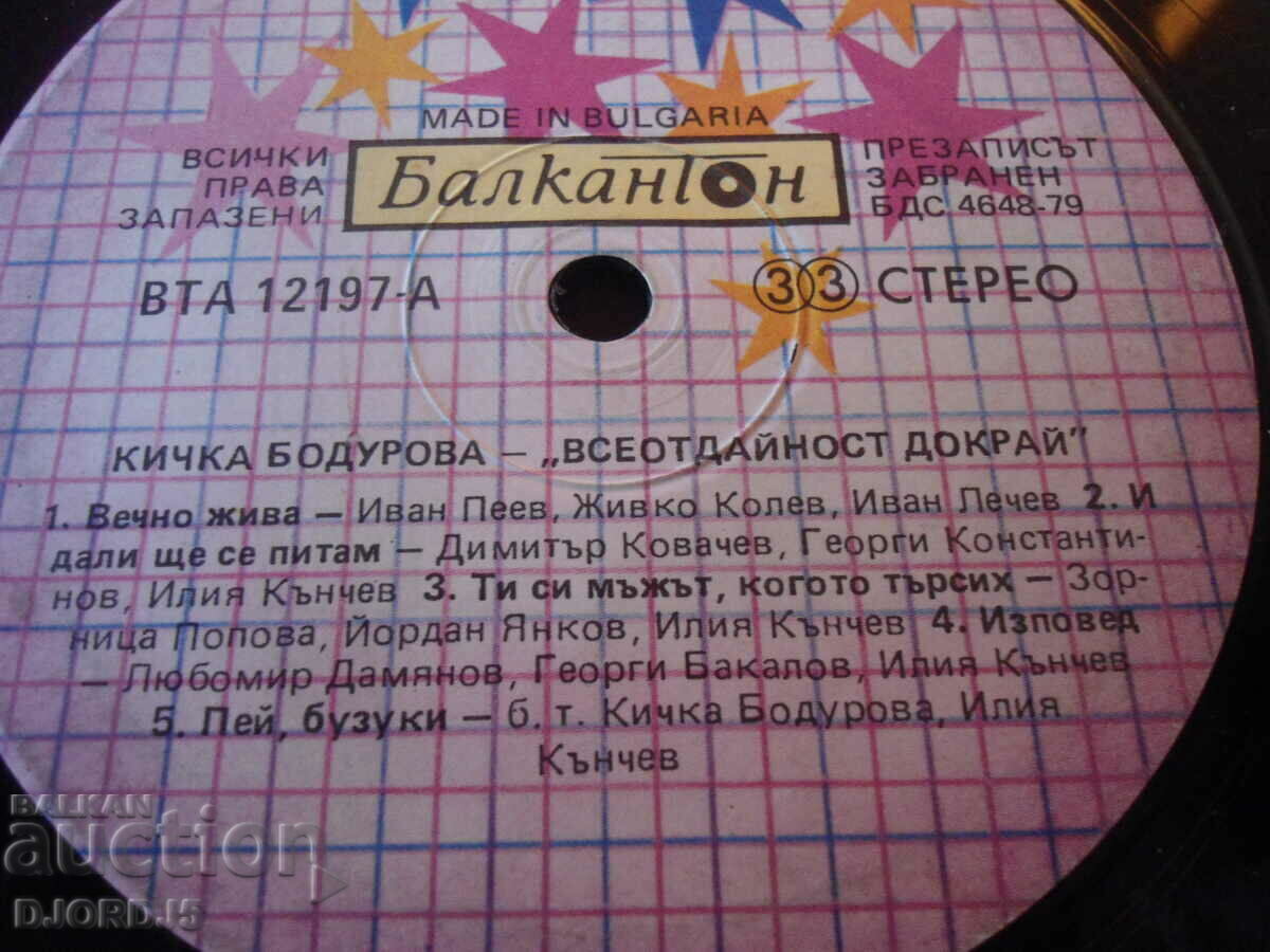 Kichka Bodurova, "Dedication to the end", gramophone record, goal with price 4.00 BGN | € 2.05 Kichka Bodurova, "Dedication to the end", gramophone record, goal with price 4.00 BGN | € 2.05