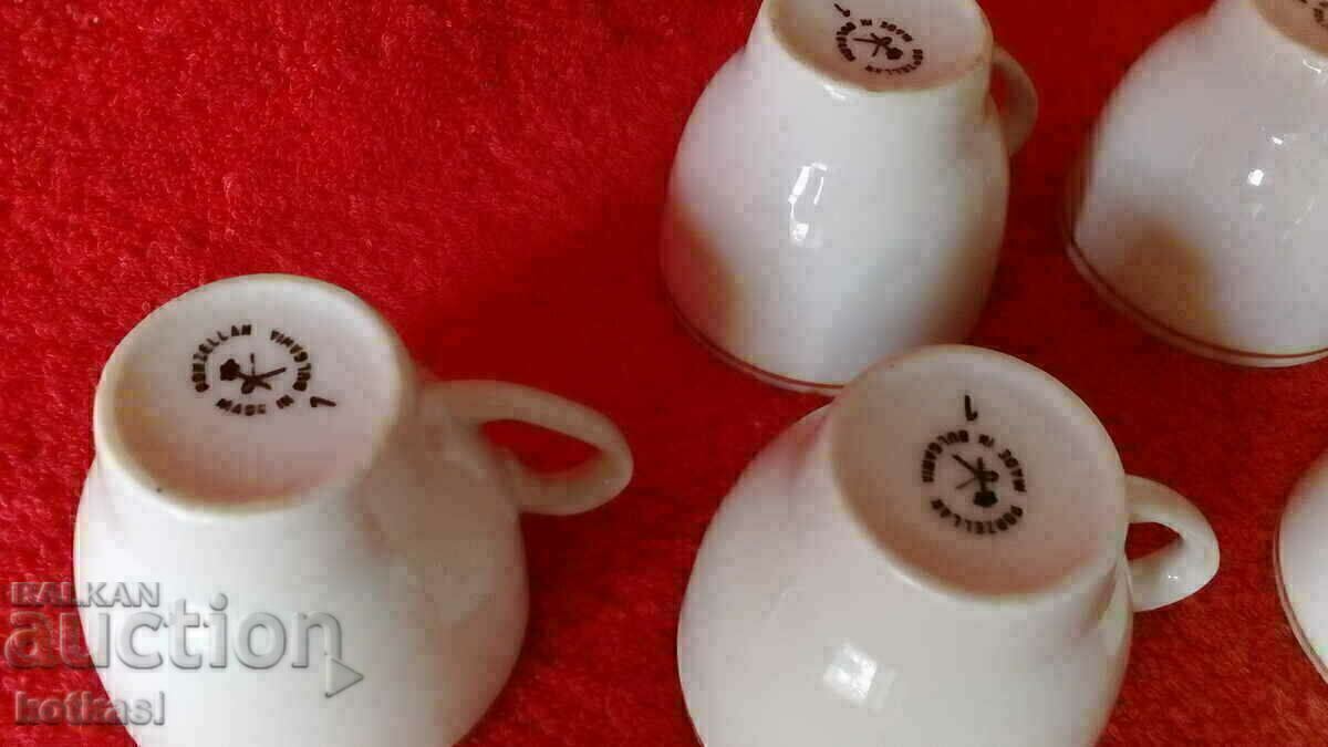 Old Social Lot Set Service 6 pcs porcelain cups - 5 Old Social Lot Set Service 6 pcs porcelain cups - 5