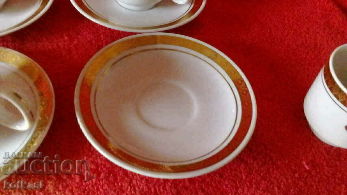 Auction Old social Porcelain service DZI Gilding cup plates of 6 pcs Auction Old social Porcelain service DZI Gilding cup plates of 6 pcs
