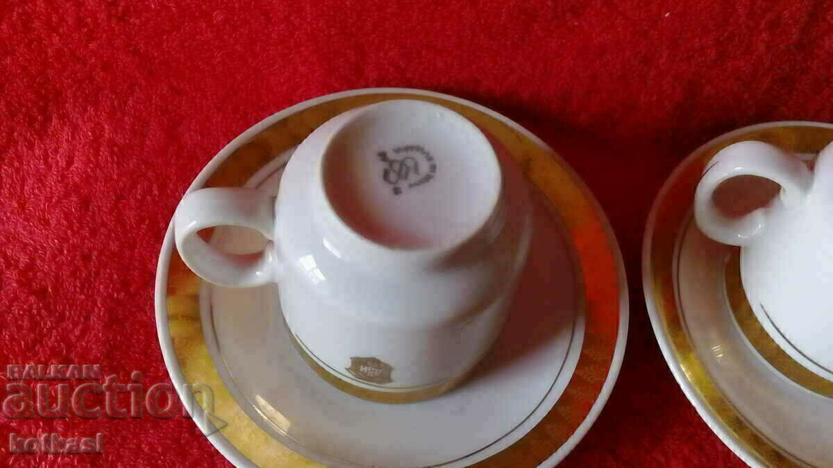 Old social Porcelain service DZI Gilding cup plates of 6 pcs - 5 Old social Porcelain service DZI Gilding cup plates of 6 pcs - 5