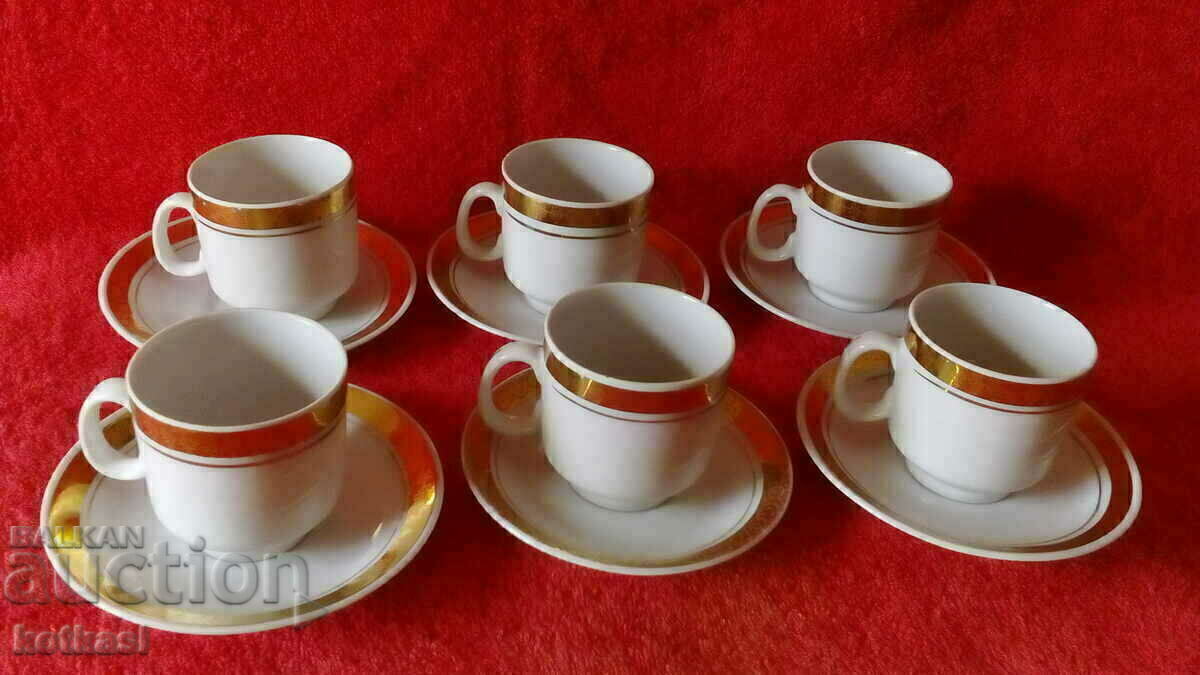 Old social Porcelain service DZI Gilding cup plates of 6 pcs - 7 Old social Porcelain service DZI Gilding cup plates of 6 pcs - 7