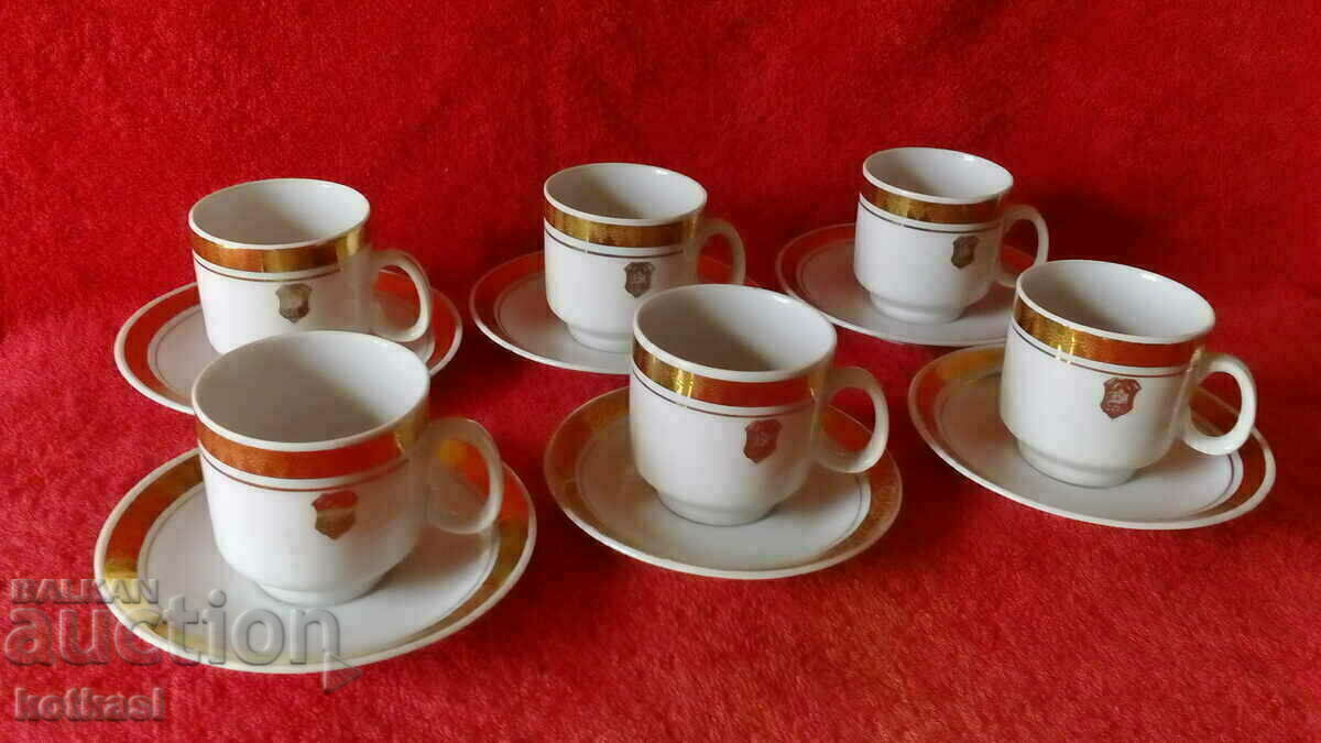 Old social Porcelain service DZI Gilding cup plates of 6 pcs