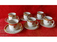 Old social Porcelain service DZI Gilding cup plates of 6 pcs