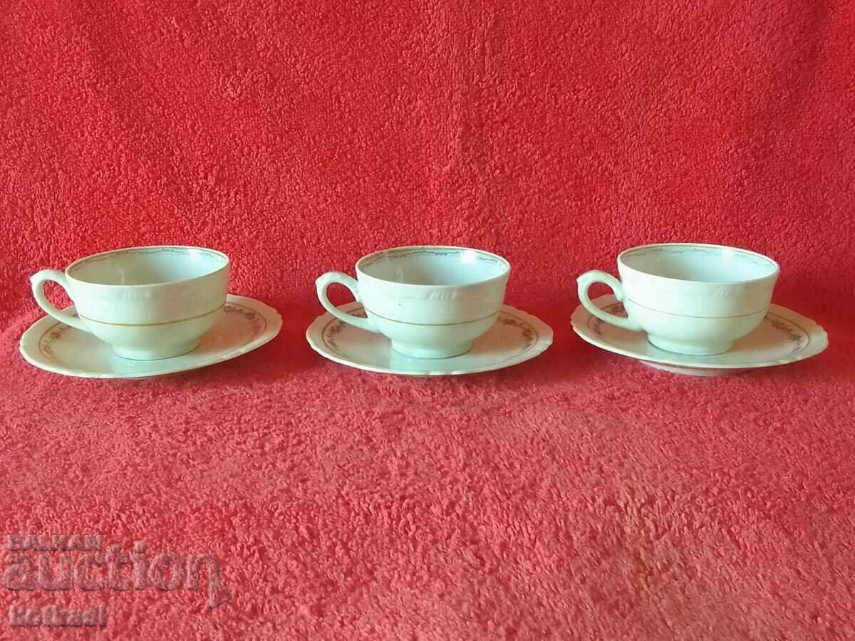 Auction  Three Old Double Moka Sets for Coffee Cups and Saucers, Bareuther