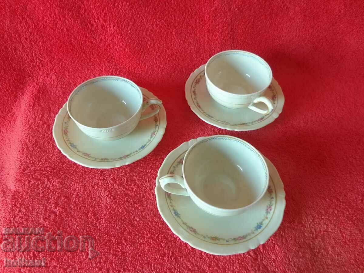 Three Old Double Moka Sets for Coffee Cups and Saucers, Bareuther