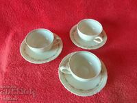 Three old double sets of coffee cups plates Bareuther porcelain