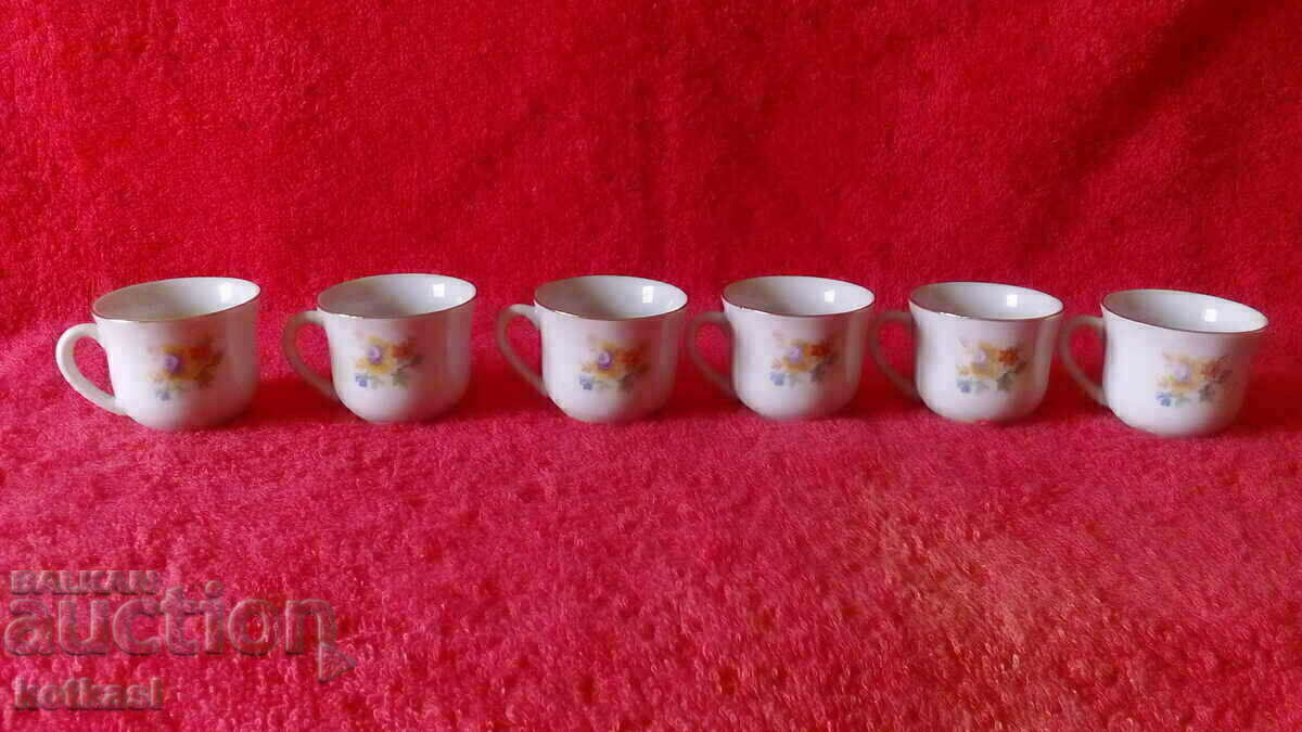 Auction  Old porcelain set small glasses 6 pcs. gold edging