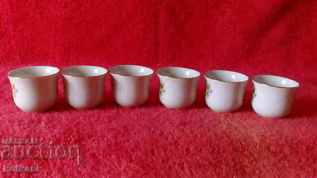 Old porcelain set small glasses 6 pcs. gold edging - 7