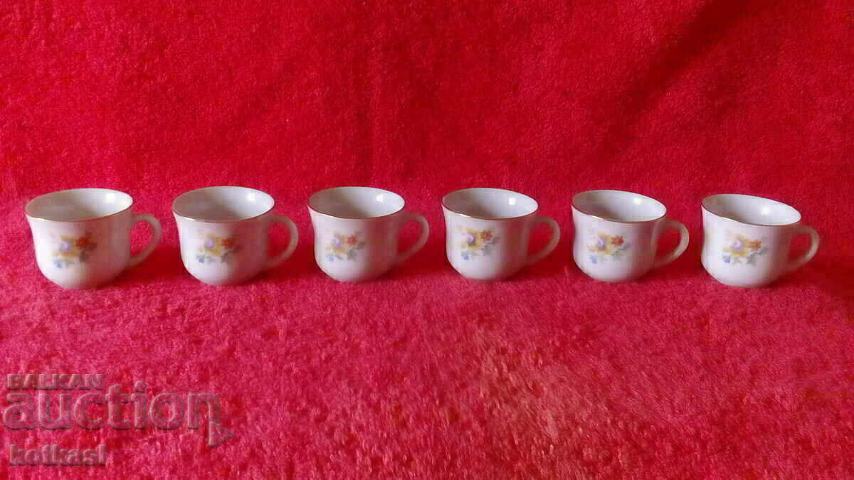 Old porcelain set small glasses 6 pcs. gold edging