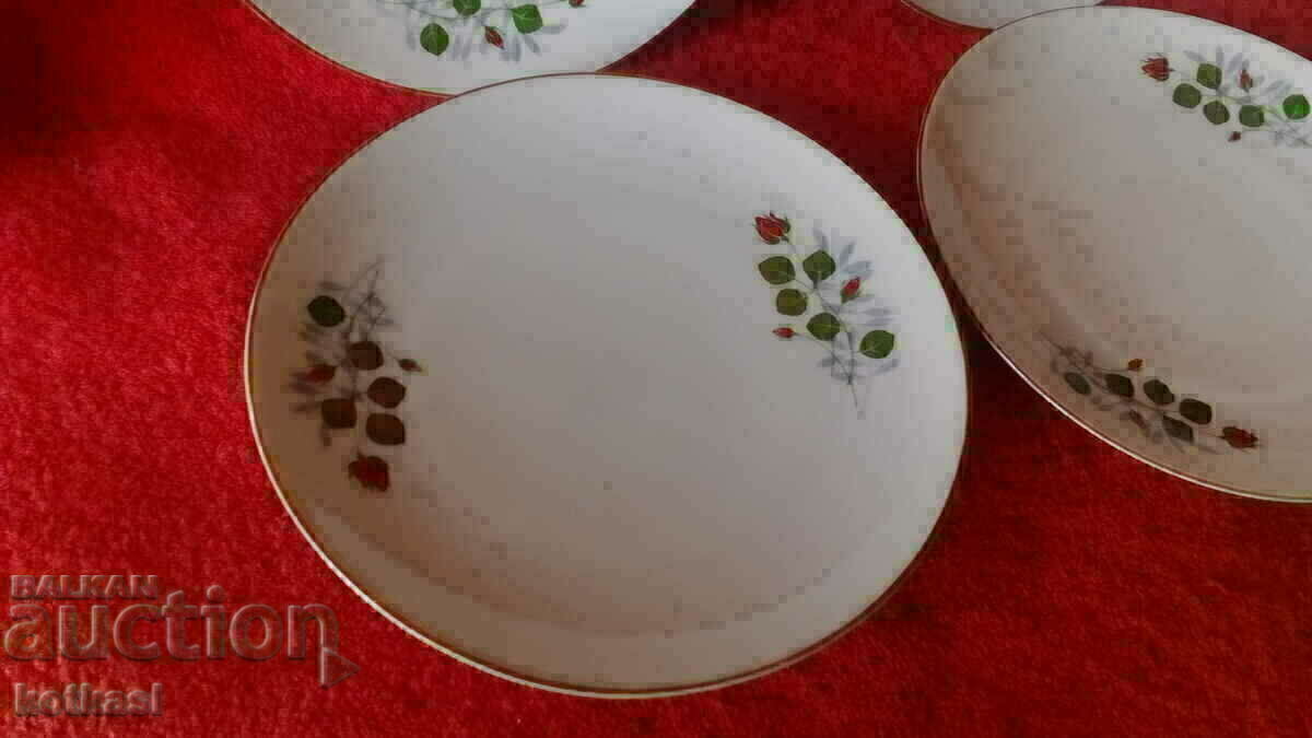 Auction  Old social porcelain set plate 6 cakes dessert marked