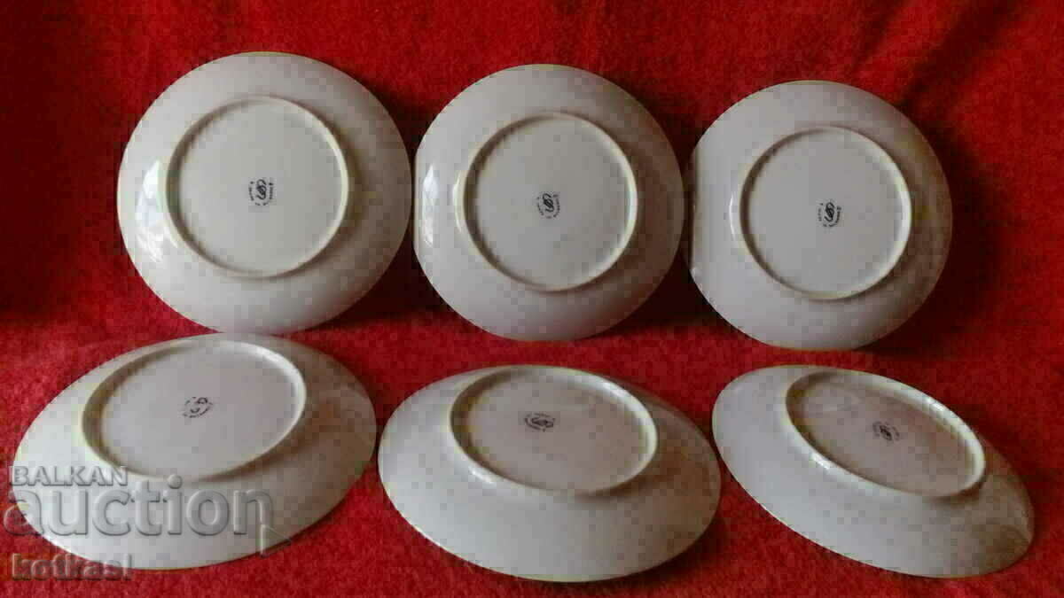 Delivery of Old social porcelain set plate 6 cakes dessert marked
