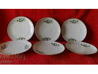 Old social porcelain set plate 6 cakes dessert marked