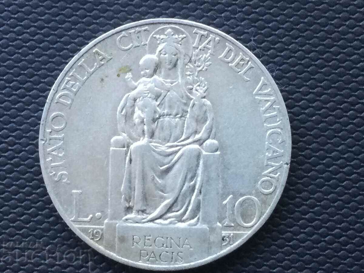 Vatican 10 lire 1931 Papa Pius al XI-lea argint