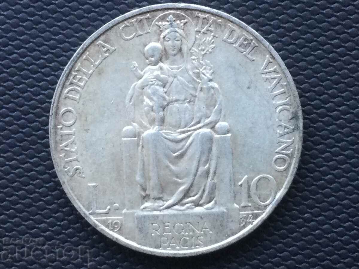 Vatican 10 pounds 1934 Pope Pius XI silver