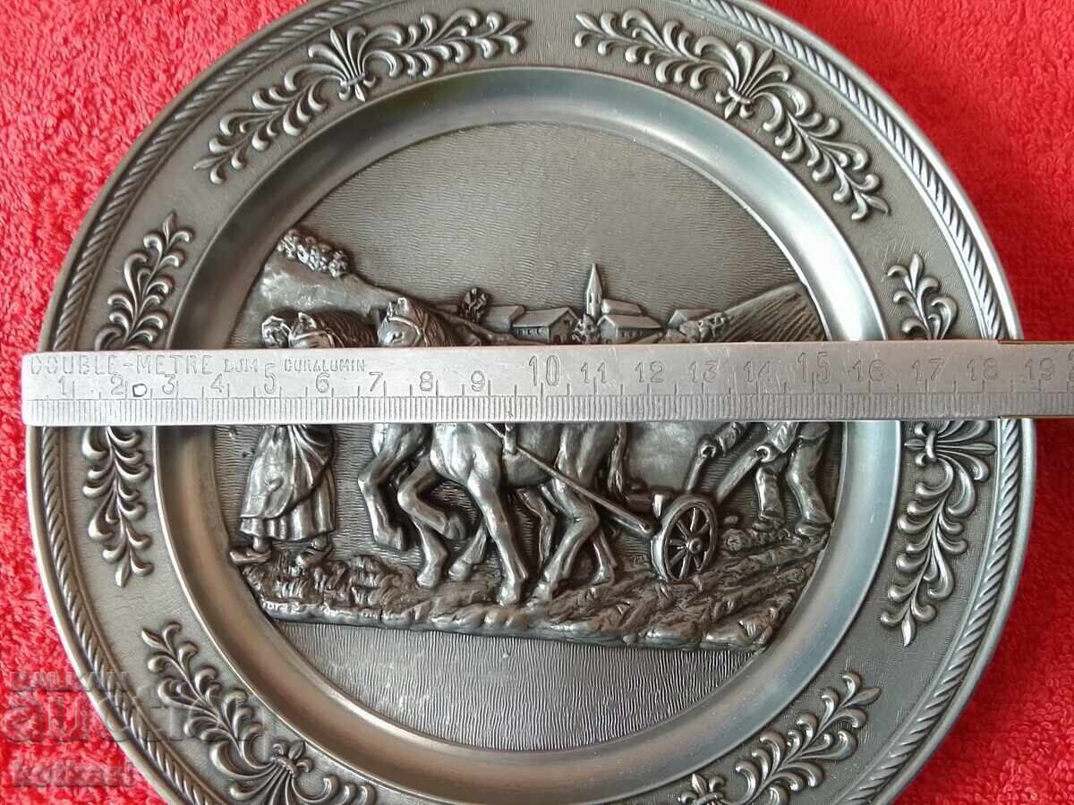 Old Metal Embossed Panel Picture Horse Woman Labor marked - 7