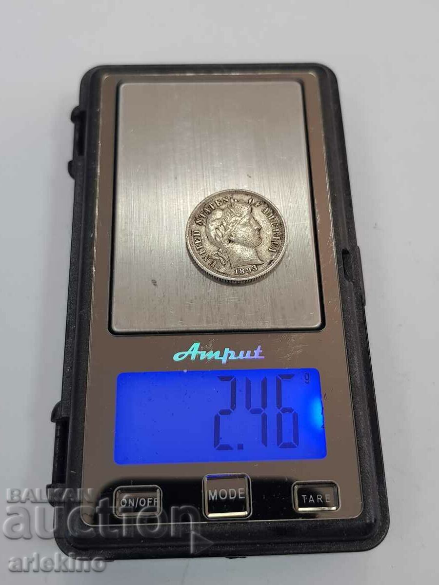 Rare silver coin America-ONE DIME 1893 - 6 Rare silver coin America-ONE DIME 1893 - 6