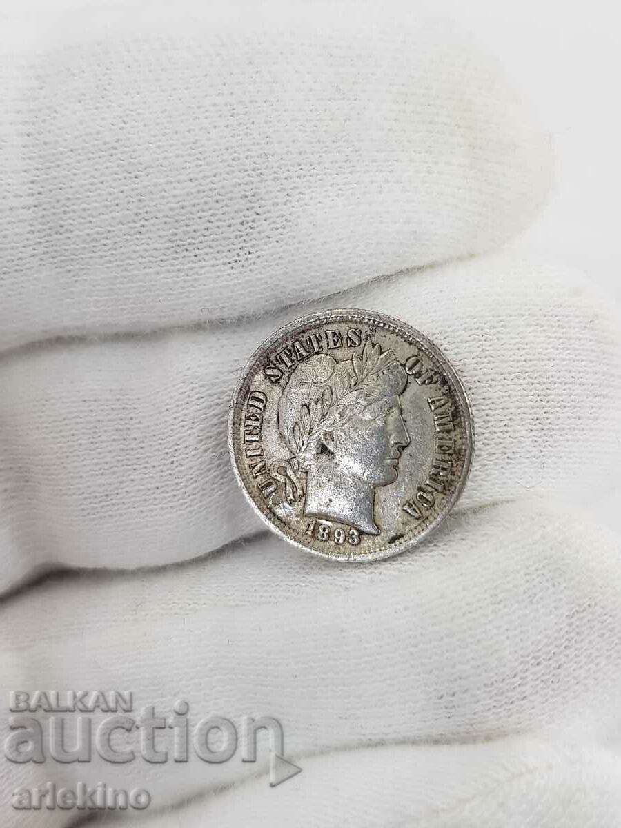 Рядка сребърна монета Америка-ONE DIME 1893