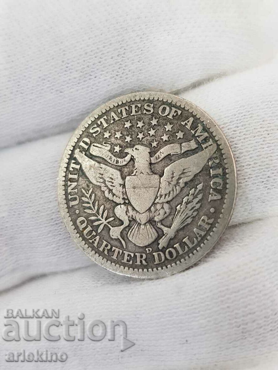 Monedă de argint 1/4 de dolar din America rară din 1907 D